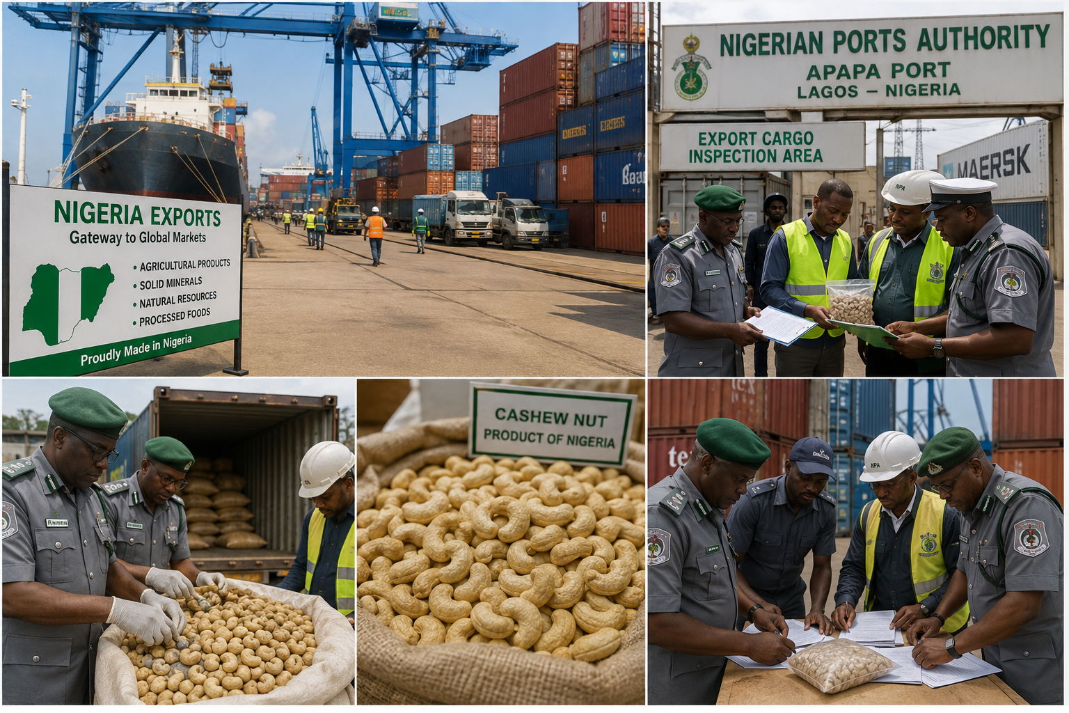 Nigerian agricultural export inspection and cargo operations at Apapa Port in Lagos