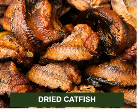 Whole dried catfish presented in hygienic export-ready packaging.