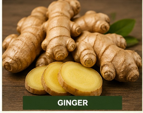 Fresh ginger roots beside clean dried ginger in a premium agricultural export setting.